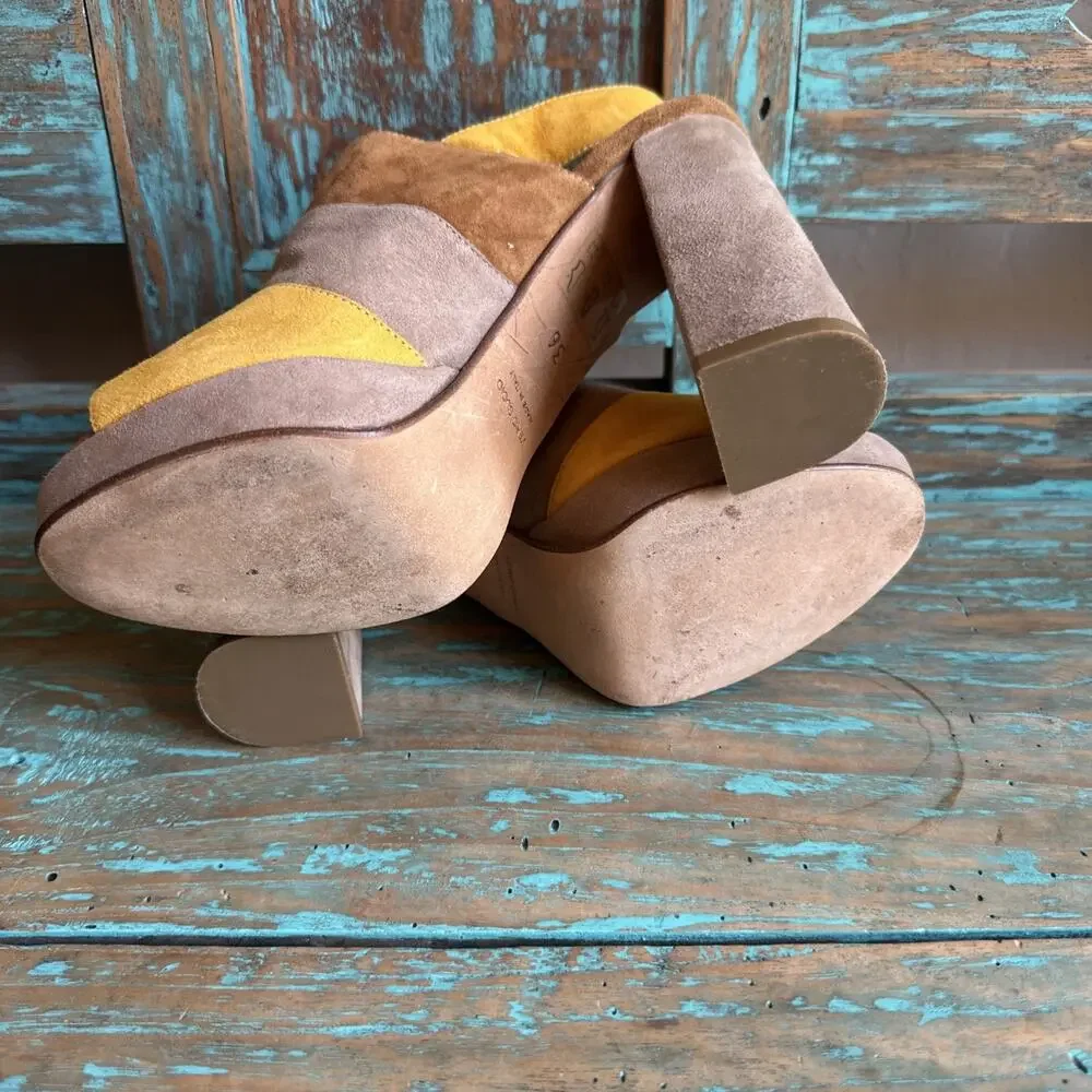 Alberto Zago Milano Suede Leather Platform Peeptoe Sandals Heels Made Italy 36